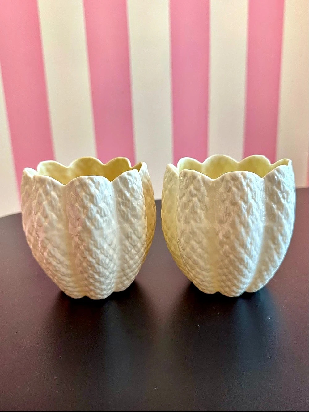 PAIR vintage Belleek Ireland flower pots / vases